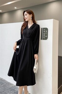 现货2021新款秋装净色连衣裙,女装连衣裙,秀水百合