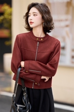 高级感麂皮绒外套女2026春秋新款小个子洋气休闲百搭立领夹克上衣，女装短外套，蓝诺裳