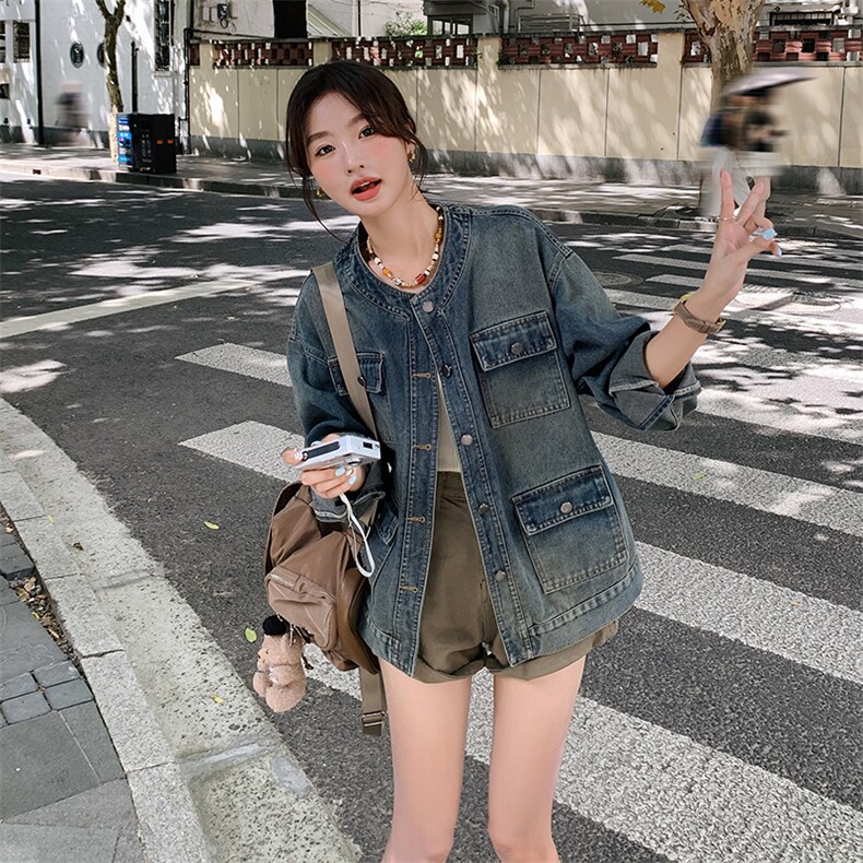 时尚水洗牛仔外套女秋季新款休闲宽松显瘦夹克，女装牛仔外套，帛锦泉