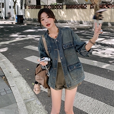 时尚水洗牛仔外套女秋季新款休闲宽松显瘦夹克，女装牛仔外套，帛锦泉