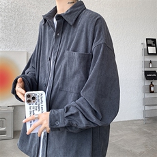8XL-M灯芯绒衬衫特大码复古秋冬翻领长袖上衣纯色外套CS9001/P58，男装衬衫，电商B238