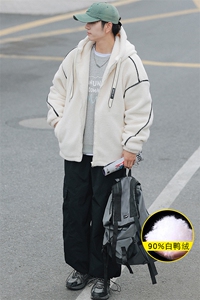 冬装学生加厚羊羔绒连帽外套潮纯色羽绒服男女 8153-P195 控价268图片