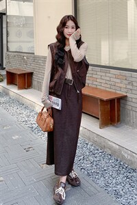 春装新款现货 韩系休闲马甲半身裙两件套 2112 P185 K288图片