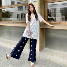 【新款-现货】蕾丝刺绣上衣+刺绣裤子两件套，女装套装/套裙，2C283