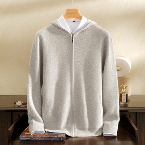 2025年秋季青春流行时尚百搭通勤简约休闲加厚开衫帽衫,男装羊绒开衫,雪贝坊一店