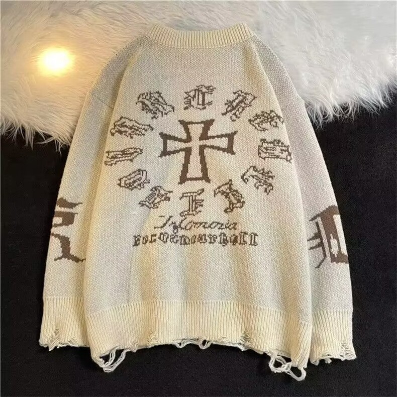 美式街头设计感圆领毛衣男慵懒风休闲针织衫M5533P55图片