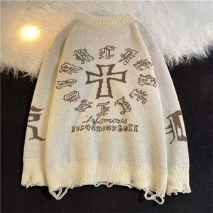美式街头设计感圆领毛衣男慵懒风休闲针织衫M5533P55图片