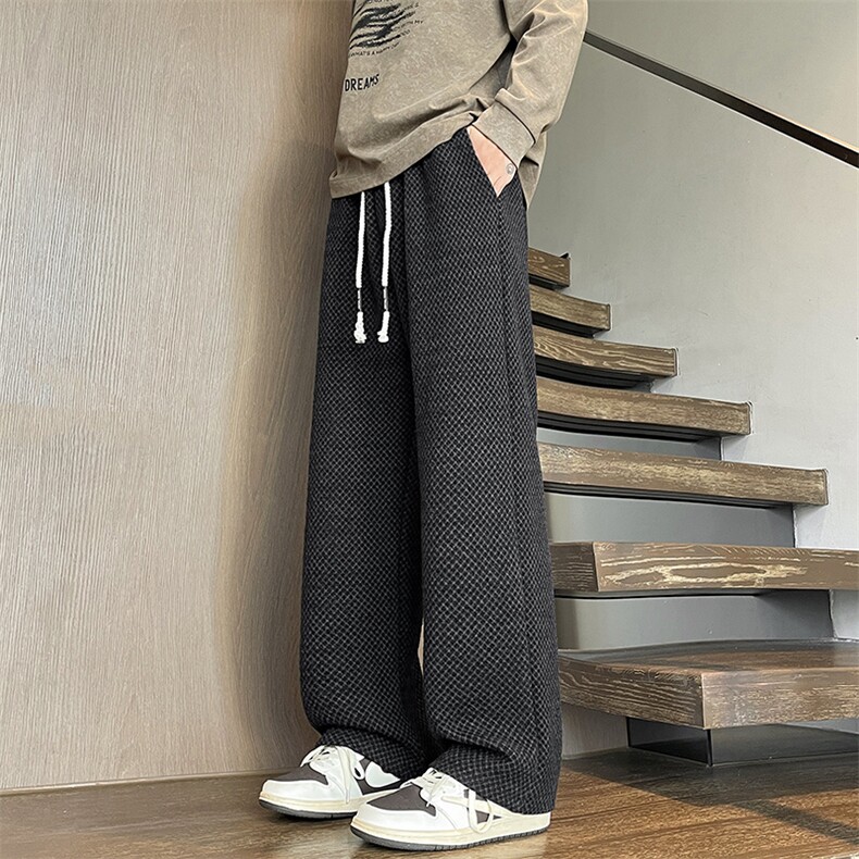 YK86126-P5578.3%聚酯纤维21.7%锦纶美式复古黑色格裤子男款秋冬,男装休闲裤,电商A086-1
