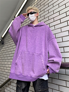 得物抖音高品质二开 360克重磅做旧炒雪花纯色连帽水洗卫衣 CM16图片