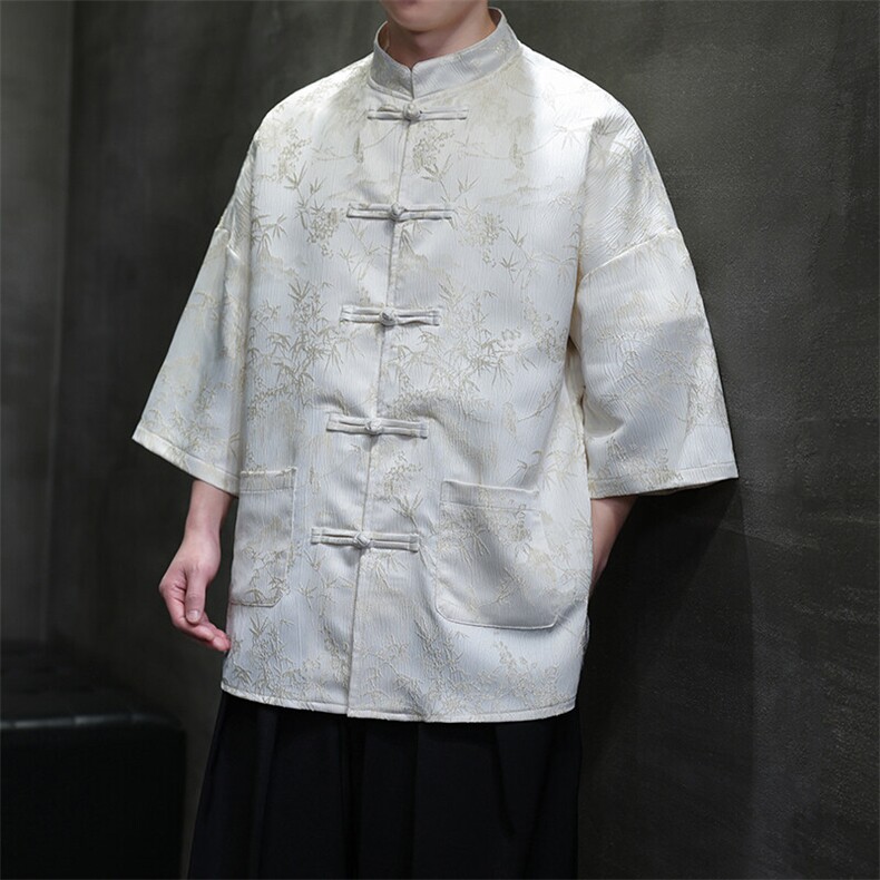 现货男士大码休闲新中式风格提花短袖衬衫T2561-P65,男装衬衫,电商A021