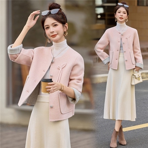双面羊绒大衣女小个子2025年新款高级感短款秋冬季韩系羊毛呢外套图片