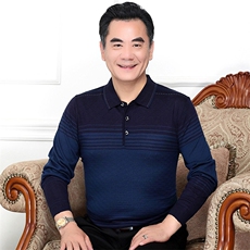 长袖t恤男中老年纯色薄款有领卫衣爸爸秋装上衣秋季条纹小衫，男装卫衣，电商B212（原钱塘6029）