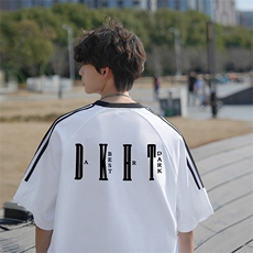 已注册新款抖音直播高品质三条杠运动宽松男短袖T恤T6027P28，男装T恤，电商C408-1(原B339-1)