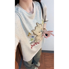网图有货可爱毛绒绒刺绣小狗短袖男女宽松情侣t恤上衣A401-P38，男装T恤，星座1505