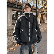 座山雕交襟扣高立领翻领皮棉衣仿水貂毛游牧加棉外套987P128，男装棉衣，电商A458A