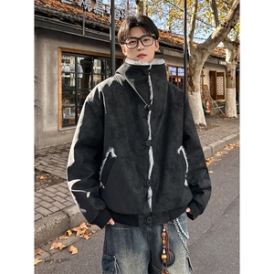 座山雕交襟扣高立领翻领皮棉衣 仿水貂毛游牧加棉外套987 P128图片