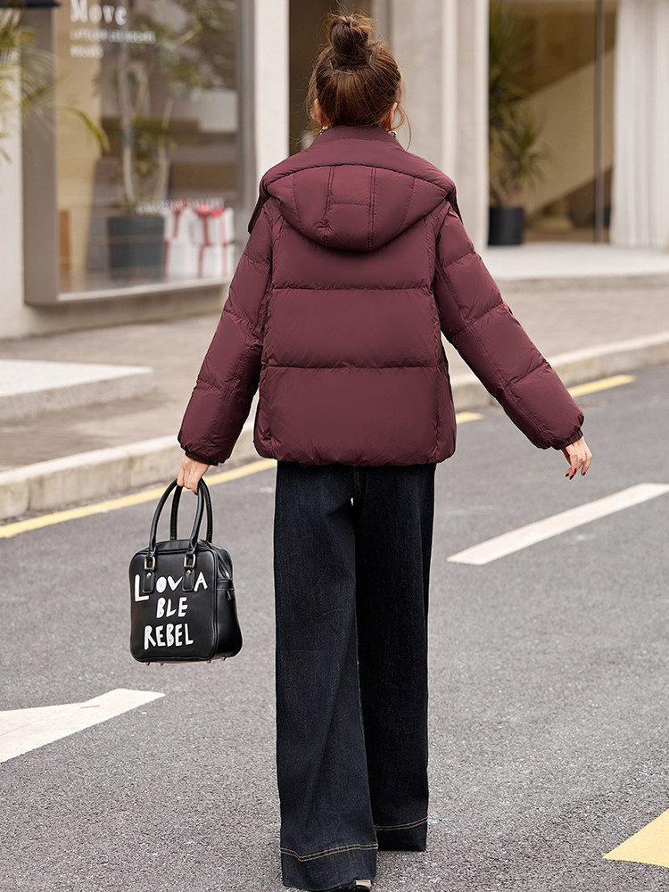 欧洲站2025冬季新款连帽白鸭绒羽绒服小个子宽松外套百搭,女装羽绒服,朵莱米