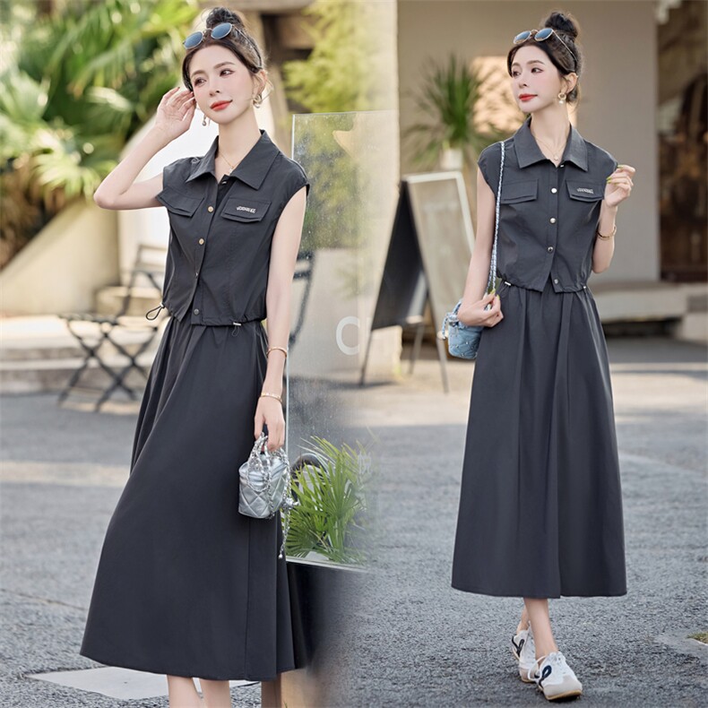 时尚工装风休闲套装裙女2026夏季新款韩版时髦宽松衬衫半裙两件套，女装套装/套裙，兰菲阁