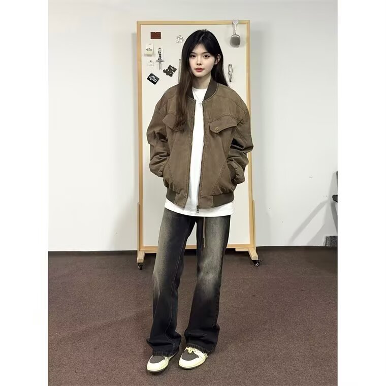 890-P64美式复古cleanfit工装夹克男女秋冬季休闲宽松做旧,男装T恤,电商B323A