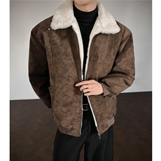 美拉德羊羔毛pu皮棉衣加绒加厚情侣棉服外套男H1166特P85，男装皮衣，电商A341