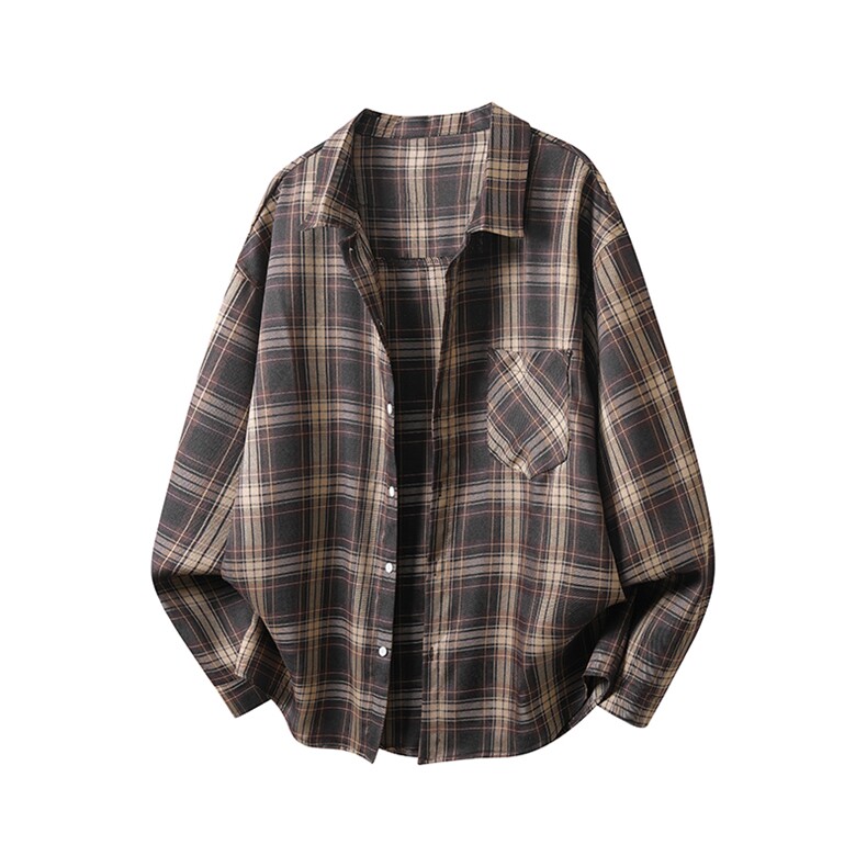 翻领格子长袖衬衫男cp251-特40，男装衬衫，电商B371