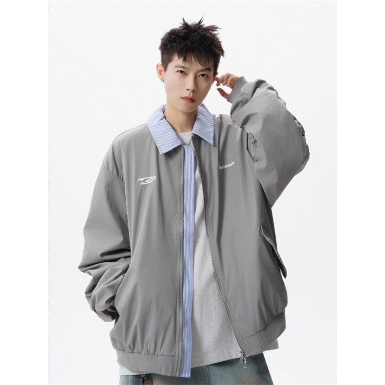 绣花假两件翻领棒球服外套男女春秋宽松潮百搭情侣夹克HH9001P64,男装夹克,星座1013-5