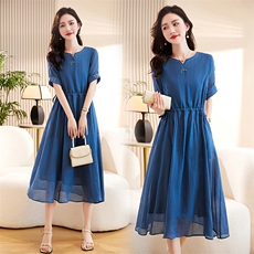 重工刺绣纯苎麻连衣裙女夏季薄款新款洋气遮肚子显瘦棉麻裙子，女装连衣裙，倪叶myz