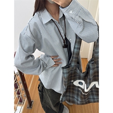 高品质牛仔条纹衬衫潮牌长袖衬衣潮流宽松休闲外套CS017-P30，男装衬衫，星座301C-5