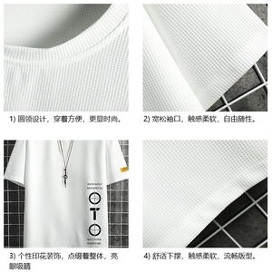 HT73114-P22 华夫格t恤男短袖男大码五分袖  网格图片