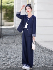 时尚简约大方气质优雅收腰显瘦休闲修身百搭两件套牛仔年秋季长裤，女装套装/套裙，梦依杭