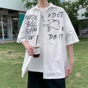 F248-P35 2024夏季新款潮牌短袖衬衫男痞帅宽松休闲衬衣外套 现货图片