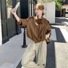 棕色复古高级感短款立领夹克外套女2025秋韩系小个子气质休闲上衣，女装短外套，2C159