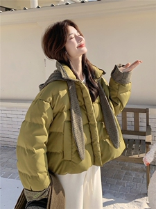 韩系格纹连帽泡芙羽绒服外套女冬2025新款设计白鸭绒面包服图片