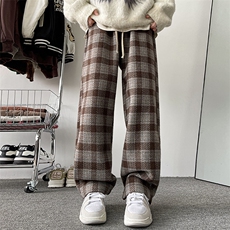 8XL-M特大码加厚毛呢料格子休闲裤宽松男裤毛呢裤K946P60加绒P70，男装休闲裤，电商D206-1