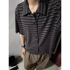 原版面料档口现货~夏季条纹针织宽松肌理感短袖衬衫CT25117批48，男装T恤，星座1004-6
