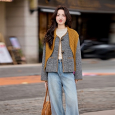小香风外套女2025秋冬新款超火减龄独特漂亮韩系减龄短款毛呢夹克，女装短外套，素月