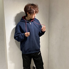 抖音得物二开美式高街重磅结构双层撞色连帽卫衣开衫外套W116，女装短外套，电商A486-1