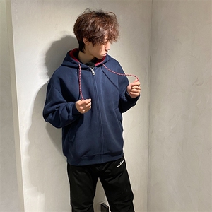 抖音得物二开美式高街重磅结构双层撞色连帽卫衣开衫外套W116图片