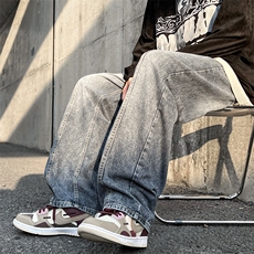 美式复古vibe高街牛仔裤男宽松直筒阔腿裤潮牌痞帅裤子N1171-P40，男装牛仔裤，星座1008