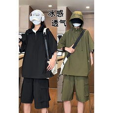 量大优供视频泡泡纱夏款连帽套装短袖短裤男XH74TZ-特P60，男装牛仔裤，电商B367