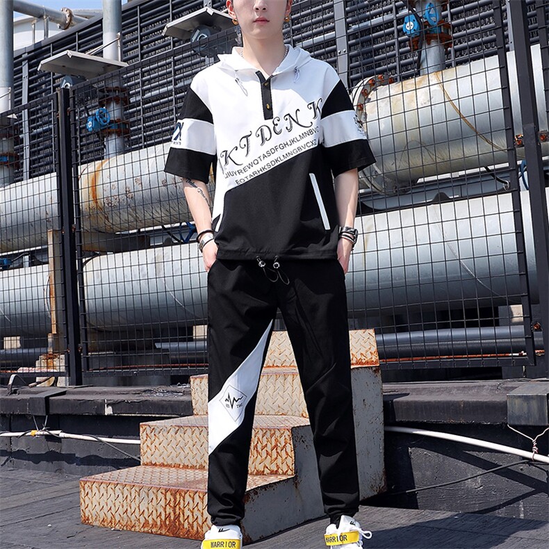 短袖男套装夏季2021新款潮流九分裤学生两件套T760-P55，男装套装，星座1206（原A206）