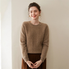 新款纯色圆领针织套头上衣时尚百搭，女装羊绒衫，首品羊绒