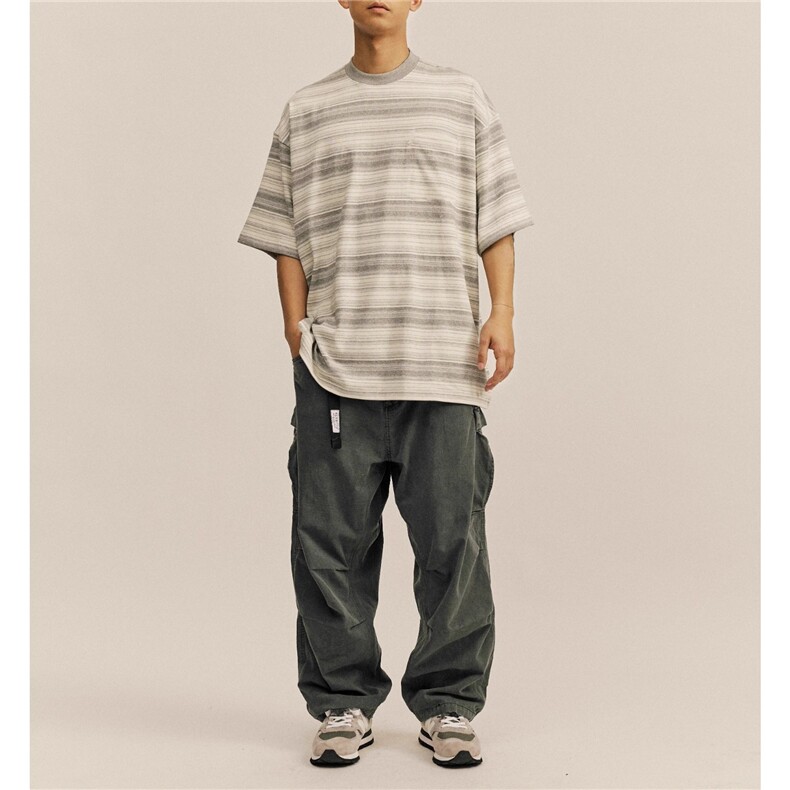 百搭潮流时尚美式潮牌拼色条纹纯棉短袖t恤男新款TKA30-P42，男装T恤，星座208-5