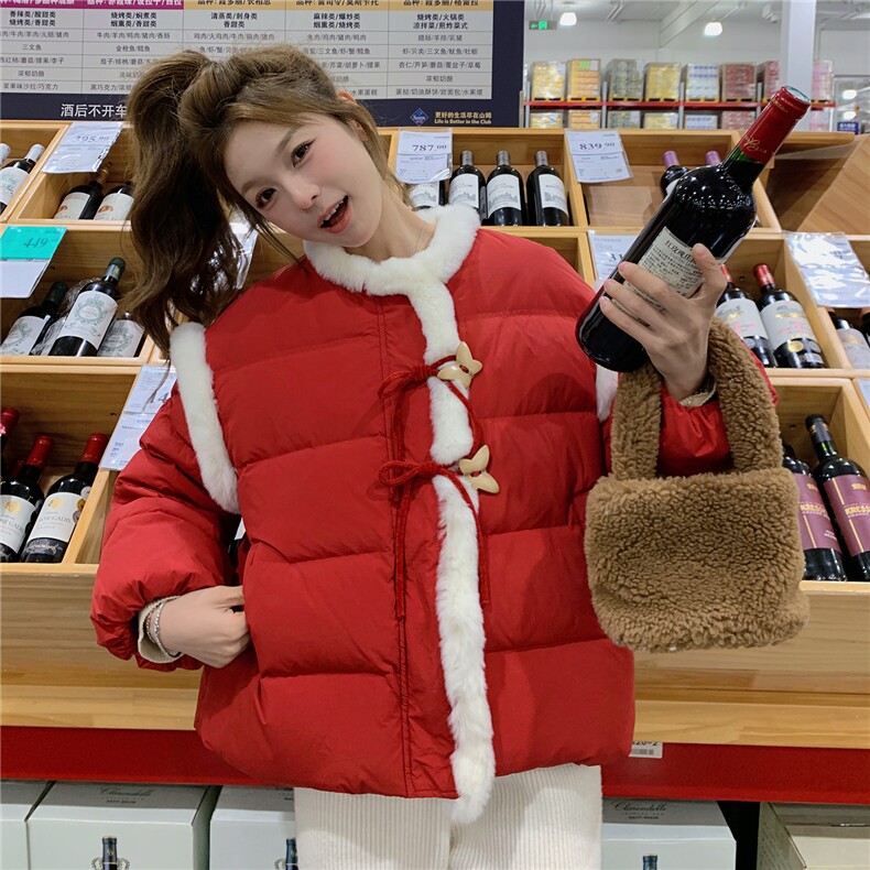 红色新中式新年羽绒服女冬季2025新款小个子高级感学院风奶乎乎,女装羽绒服,艾米莉亚