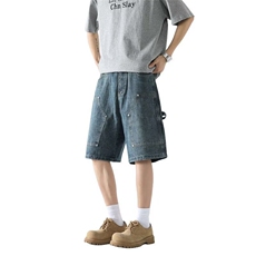工装牛仔短裤男生夏季薄款潮牌宽松直筒五分裤A9695-P40，男装牛仔裤，星座208-5