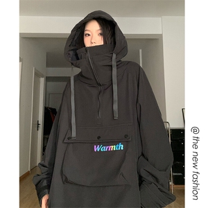 冬季连帽套头中性风大码加绒加厚防水防风滑雪服外套男女M25-P175图片