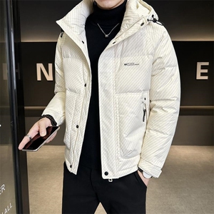 冬季店主风新款暗花纹连帽羽绒服男 短款保暖羽绒外套Y5522-P195图片