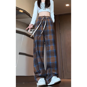 特批P30无差价秋新款美拉德格子裤男士休闲中性时尚阔腿长裤K1529图片
