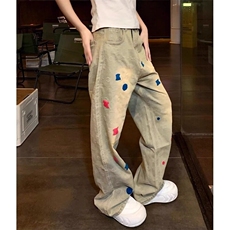 美式水洗做旧牛仔长裤男女宽松秋季款ins刺绣提花做旧水洗牛仔裤，男装牛仔裤，星座506A