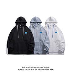 白底23春季新款设计感潮流华夫格宽松纽扣连帽卫衣B402P75控98，男装卫衣，电商A247-1